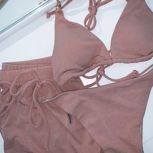 SheIn ribbed front tie bikini set